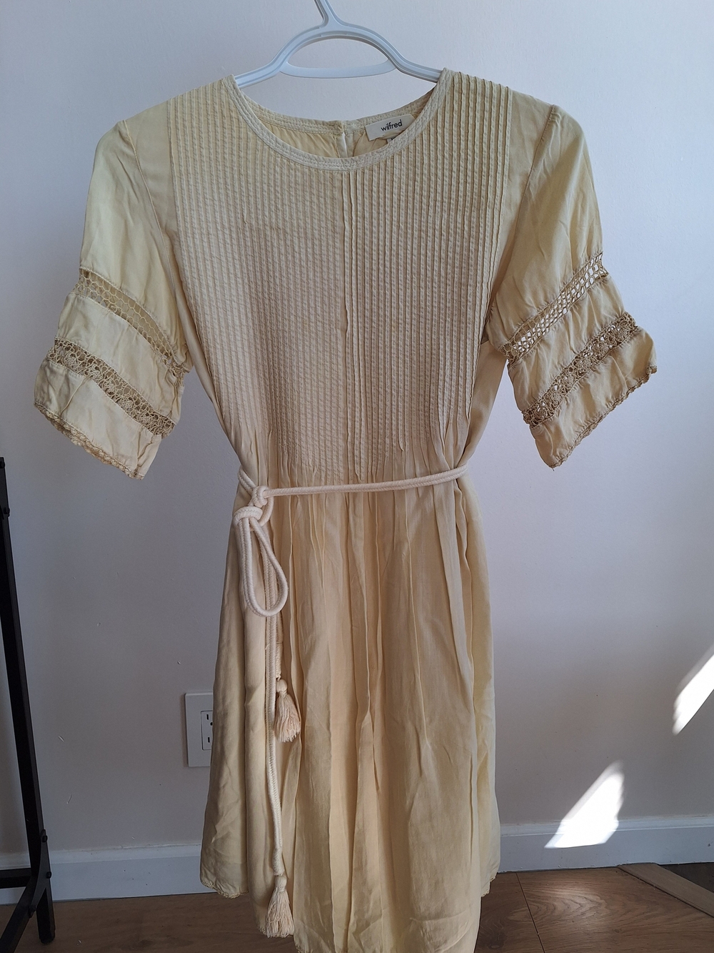 Wilfred Cream Pintuck Dress with Tassel Belt
